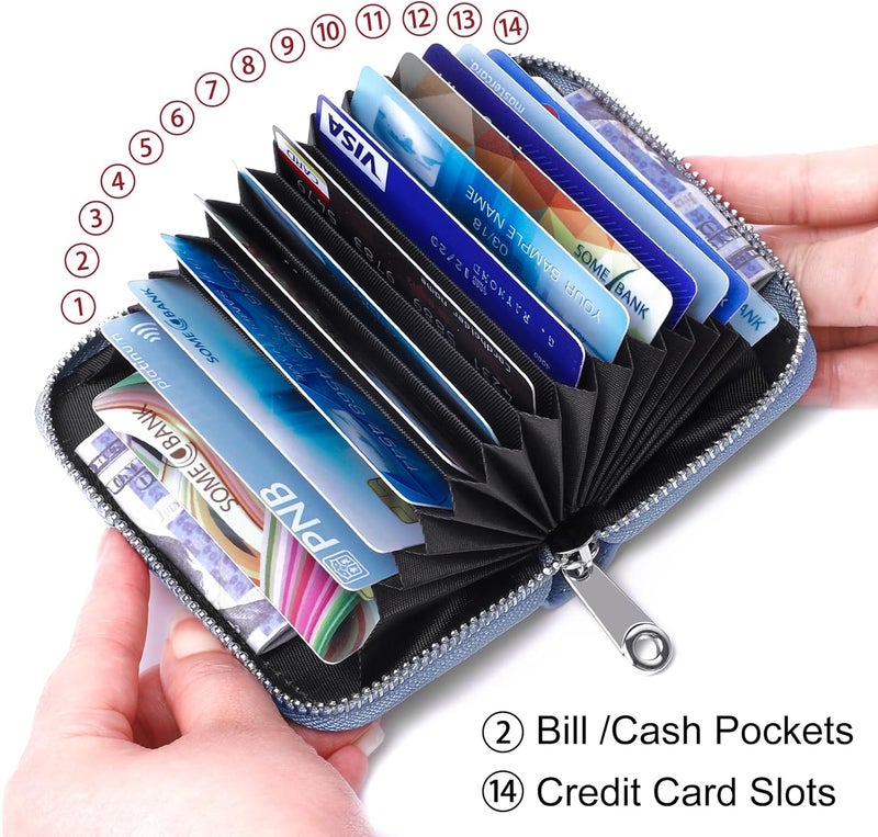FEITH&FELLY Genuine Leather Credit Card Holder RFID Blocking Small Zipper Card Case Accordion Wallet for Women & Men - Image 2